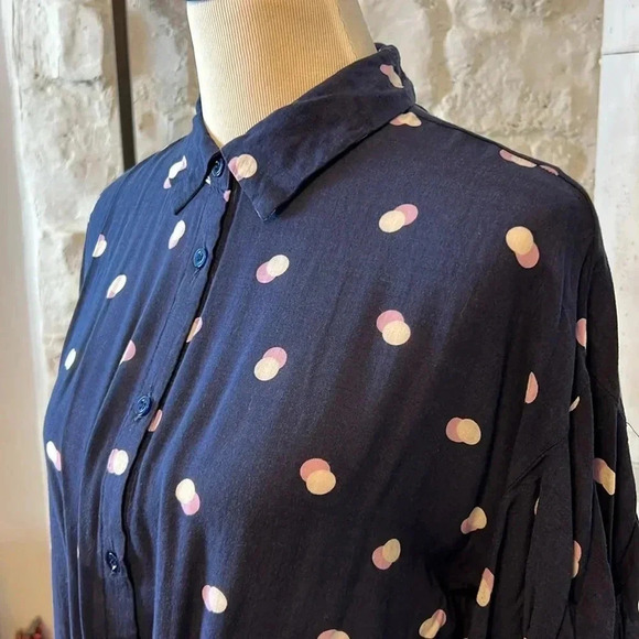 Blu Pepper | Tie Front Double Polka Dot Button Up Blouse - Picture 3 of 8